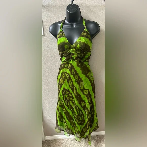 slim fit dress slacks BCBG Size 12 Green Silk Mixed Fabrics Halter Mid Calf Dress – Sui Generis  Designer Consignment